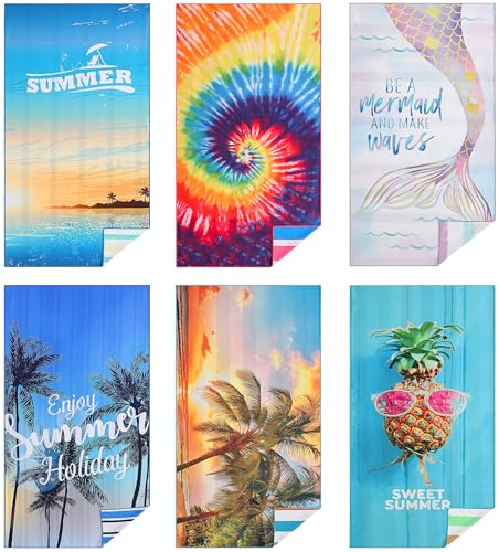 Casa Platino 6-Pack Microfiber Beach Towels – Extra Large 71x32, Quick-Dry, Sand-Free & Lightweight – Soft, Double-Sided Swim, Pool & Travel Towels for Men, Women, Kids & Beach Essentials – Marsa