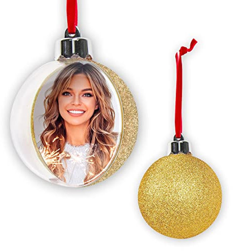Personalisierte Weihnachtskugeln mit Glitzer, Personalisierte Weihnachtskugel mit Foto Weihnachtskugeln Weihnachtsbaum Dekorationen Foto Personalisierte Geschenkidee zu Weihnachten. (Gold)