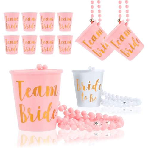 MINISOISO Vaso de Chupito Novia, 12PCS Vasos de Chupito para Novia del Equipo, Vasos de Chupito para Despedida de Soltera, Vasos de Chupito con Cadena de Cuentas, para Boda/Feste de Despedida Soltera