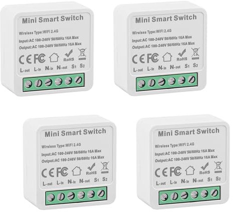 GOEDCH Lot de 4 modules d'interrupteur intelligent : interrupteur Wi-Fi, mini interrupteur DIY, contrôle tactile WiFi avec compatibilité Tuya/App, prise en charge du conducteur neutre et design