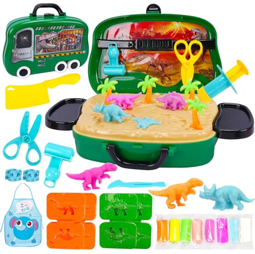 TAVADA Juego de Plastilina Niños,Plastilina Juguetes,Dinosaurios Juguetes Set Plastelina,Herramientas de Modelado,Moldes Plastilinas Accesorios Regalo Juegos Educativos Niños 3 4 5 6 Años