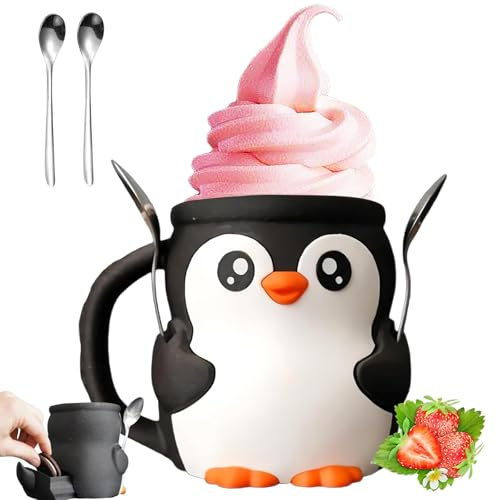 Niedlicher Pinguin Eisbecher Halter, 3D Gedruckter Eisbecher Halter Halterung mit Löffel Schlitz und Frostschutz Griff, Wiederverwendbare Isolierte Hülle for Gefrorene Desserts(1pc)