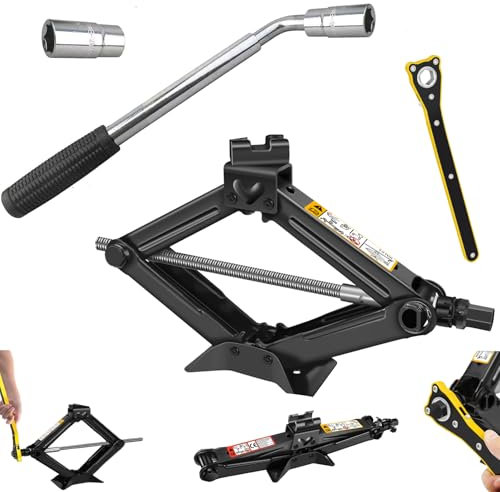 Scissor Jack Kit, 2Ton Universal Car Jack Kit, Portable Heavy Duty Cars Scissor Jacks Kit with Extendable Lug Wrench, Labor-Saving Ratchet Wrench,Standard Sockets 17/19mm, 21/23mm, or Auto SUV Sedans