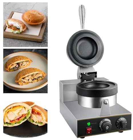 Machine à hamburger, presse à hamburger, gaufrier, 1300 W, appareil électrique professionnel, température réglable de 50 à 300 °C, temps de cuisson de 0 à 5 minutes, moule à hamburger glacé for la mai