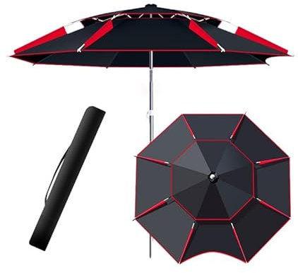 GSKFXJ Parasol De Extérieur Inclinable, Parapluie De Pêche Hauteur Et Orientation Réglables, Parasol De Patio Anti-UV Anti-Vent, Parapluie De Marché Peut Être Incliné(Black+Red,6.5ft/2m)