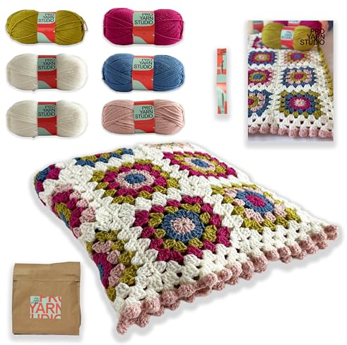 Summer Garden Granny Square Blanket Crochet Kit for Adults, with Yarn, Crochet Hook and Easy to Follow Pattern, Suitable for Beginners