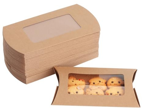 KQDRAVINE 50 Stück Kleine Schachteln, Kissenförmiges Keksschachtel mit Sichtfenster, Keksverpackungen Wiederverwendbar Geschenkschachtel Klein für Hochzeit Geburtstag Weihnachten Firmenevents