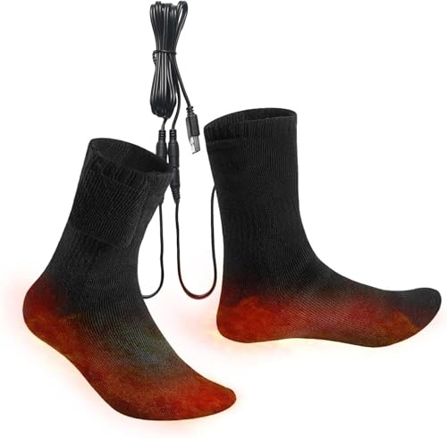 5V Electric Heated Socks with USB Rechargeable Battery Thermal Foot Warmer Quick Heating Long Socks Breathable USB Heated for Hiking, Traveling, Walking, Outdoor Sports