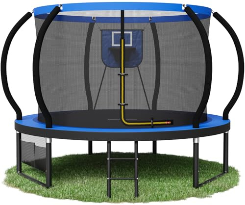 Devoko Outdoor Trampolin mit Basketballkorb & Sicherheitsnetz - 150 kg Maximalgewicht - Ø 228/305/366/427 cm - Robuster Garten-Trampolinspaß für Kinder und Erwachsene