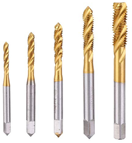 Robinet à Flûte Taraud à Vis Embout de Taraud en Spirale Acier Rapide Plaqué Titane Kit de Taraud à Vis en Spirale pour Machines Outils M3 M4 M5 M6 M8 Ensemble de 5 Pièces