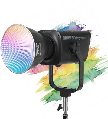 Amaran Ray 660c Full Color COB LED Video Light, 660W Powerful Studio Light with Integrated AC Power, IP54 Weatherproof, OmniColor Engine, 2,300K-10,000K, App/DMX Control, Bowens Mount Monolight