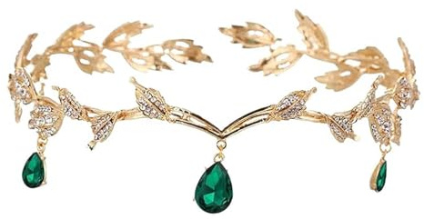 TENGWA Elfe Diademe Forme de Feuille Couronne Princesse Vert Medieval Femme Princesse Elfe Fée des Fleurs Idéal pour Mariages Anniversaires Bals Fêtes à Thème et Carnavals