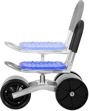 Iryreafer Rolling Garden Seat with Wheels, 360 Degree Swivel Seat, Adjustable Height 22-35cm, Blue Portable Garden Scooter with Handle for Gardening Work, 150kg Max Load