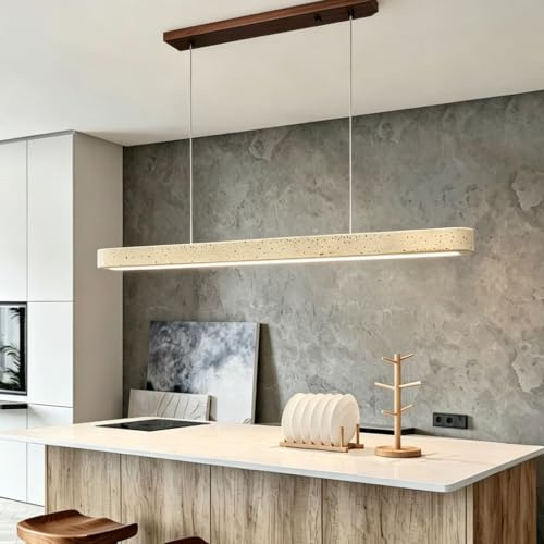 JIAODIE Lámpara Lineal Colgante De Travertino Luz Cálida 3000K Lámpara Suspendida LED Moderna Luz Pendiente Estilo Wabi Sabi Para Mesa De Comedor Isla De Cocina Comedor Salón Estudio(Walnut,120cm)
