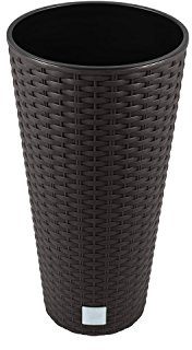 15 Liter Blumentopf Pflanztopf Rattan Optik braun Pflanzsäule inkl. Pflanzeinsatz Vase rund