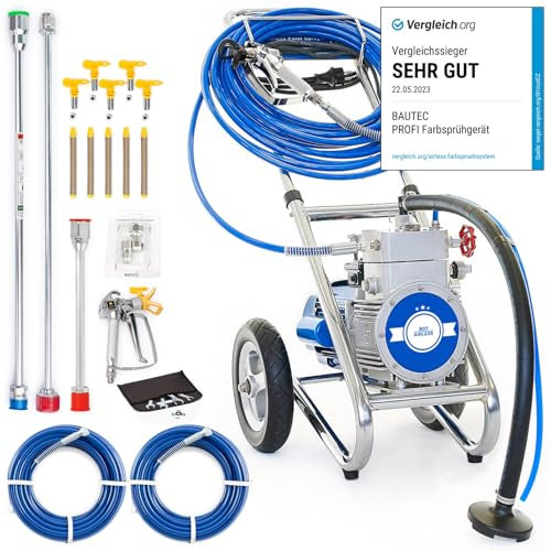 BAUTEC Profi Farbsprühgerät All-in-One Lackiergerät + Oberbehälter » Airless Paint Farbspritzgerät Spritzgerät