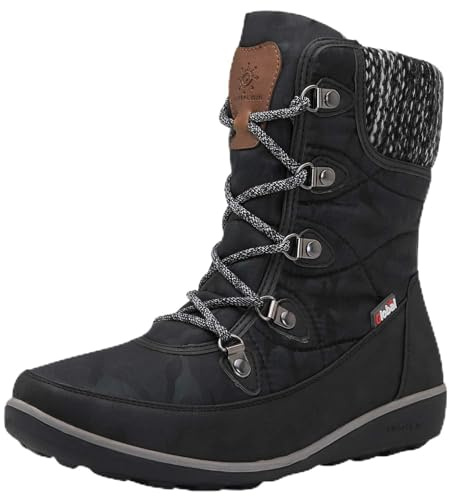 GLOBALWIN Women's Snow Boots Comfortable Black Boots For Women Waterproof Mid-Calf Winter Boots For Women With Fleece Lining And Non Slip Outdoor Sole Size 7M