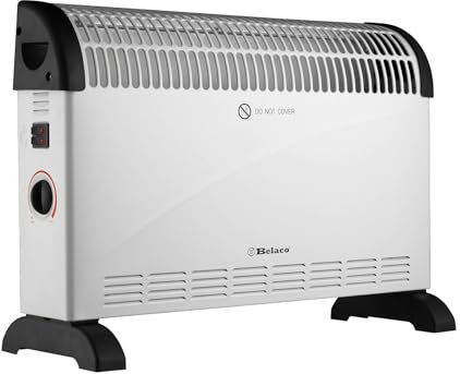 Belaco 2000W white Electric Portable Convector Heater 3 adjustable heat settings fast heating space heater including wall bracket wall Manual Thermostat Black BS plug