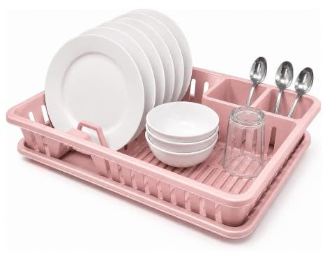 Dish Drainer Rack with Drip Tray & Cutlery Holder for Plates & Cups