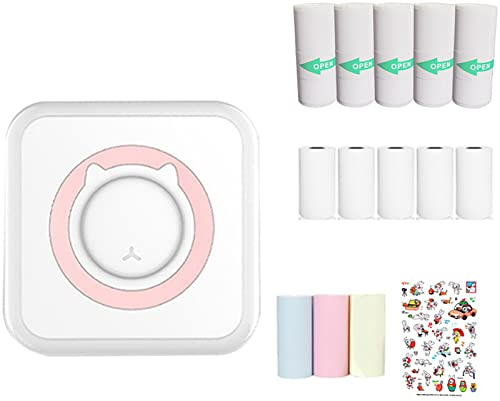 WANGCL Mini-Drucker, tragbarer Taschendrucker, tintenloser Fotodrucker mit 13 Rollen, Druckerpapier für kabellosen Drucker für iOS/Android-Smartphone (Rosa)