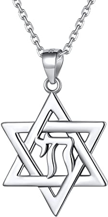 Silvora Stella David Collana Argento Ebraico Chai Ciondolo Argento Religioso Ebreo con Collana 46cm Lunga