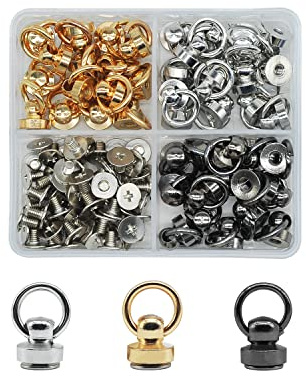 JJWNMLL 48 Set Runde Ringkopf-Kleidungsnieten Rundkopfschrauben Zugringnieten für Kleidung Telefonhülle Gold Silber Schwarz (48pcs-A)