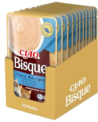 INABA Ciao Bisque Katzenfutter Nass Kalorienarm mit 30% Thunfisch | Getreidefrei, Zuckerfrei, Keine Nebenerzeugnisse, Cremige Paste und Leckere Katzensuppe aus Japan 40 g (12er Pack)
