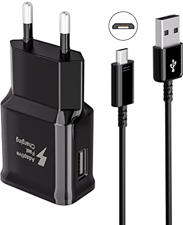Ladegerät mit Micro USB Ladekabel 1.5M AFC für Samsung Smartphone, Tablet | 15W Schnellladegerät USB Netzteil und Micro-USB Kabel für Galaxy S7/S7 Edge/S6/S6 Plus/S5/S4/J7/J5/J3/Note 5/4, Tab S2