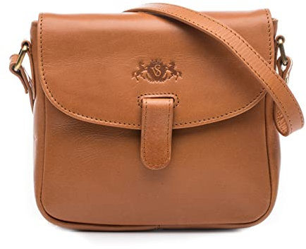 SID & VAIN kleine Schultertasche echt Leder - Handtasche IVY - Umhängetasche Damentasche mit Schultergurt - Ledertasche Damen braun handgefertigt