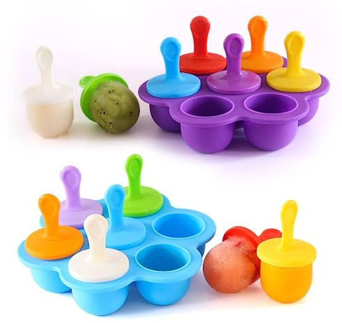Eisförmchen Popsicle Formen, Mini Eisformen EIS Silikonform, Silikon EIS am Stiel Eislutscher Formen, Mini Eisform für Kinder, Baby, Förmchen zum Einfrieren von Obst oder Joghurt (Lila und Blau)