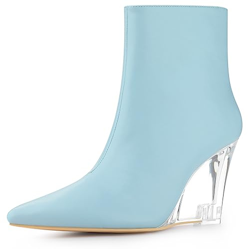 Allegra K Women's Clear Heel Pointed Toe Wedge Heels Sky Blue Ankle Boots 10 M US