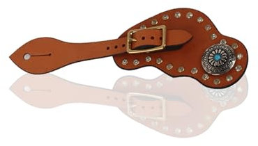 Western-Sporenriemen aus Leder, Pferde-Western-Sporenriemen aus Leder Mit Nieten Für Cowboystiefel Mit Schnalle, Sporenriemen Für Herren Und Damen Zum Reiten, Training