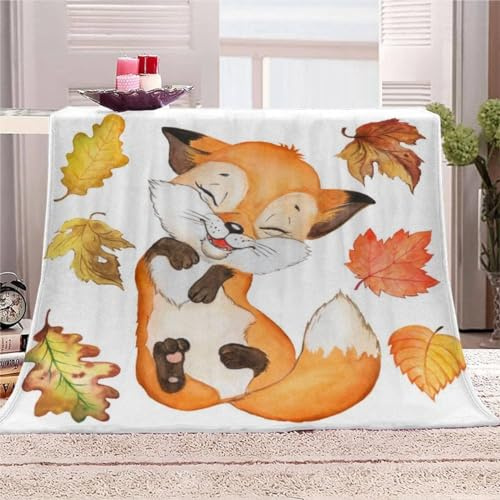 Kuscheldecke 100 x 130 cm 3D Lustiger Fuchs Decke Flanell Fleecedecke Weich Warm Flauschig kuscheldecken Tier Wohndecke Decken für Sofadecke Couchdecke, Kinder Erwachsene K70