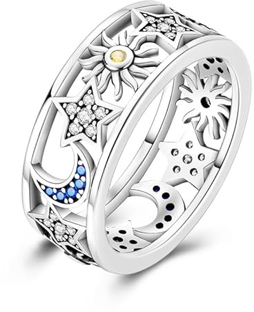 TINSLO Silver Ring 925 Sterling Silver Ring Colorful Cubic Zirconia Crown Ring for Women Anniversary Surprise Rings as Gifts for Women Silver Rings for Women Set Size 6-9