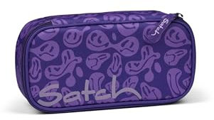 Satch Schlamperbox extra groß inkl. Trennfach Reißverschlussfach Stiftehalter Geodreieck Sichtfenster für Stundenplan Bright Faces - Lila