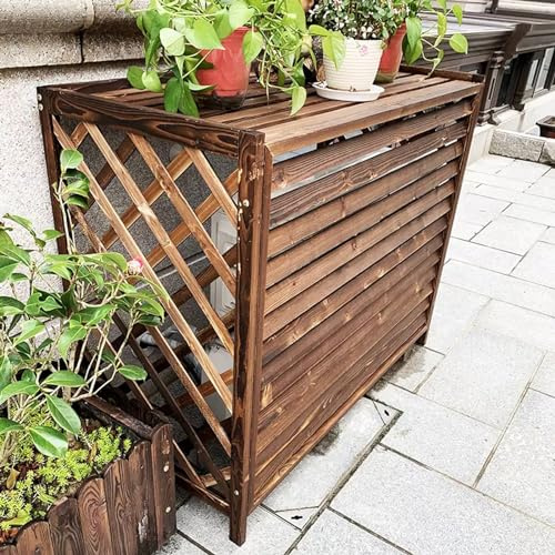 Hölzern Klimaanlagenzaun schmücken,Außenbereich Klimaanlage Abdeckung,Wärmeableitung versteckt Poolausrüstung,Sichtschutz Zäune Jalousien Design,Blumentopf-Ausstellungsstand,für Garten,Terrasse,Rasen.