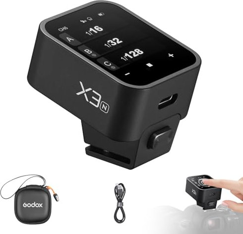 Godox X3-N Wireless Flash Trigger OLED Touchscreen for Nikon Camera 2.4GHz Wireless 1/8000S HSS TTL Tcm Function Built-in Battery Rechargeable Type-C Remote Camera Flash Trigger