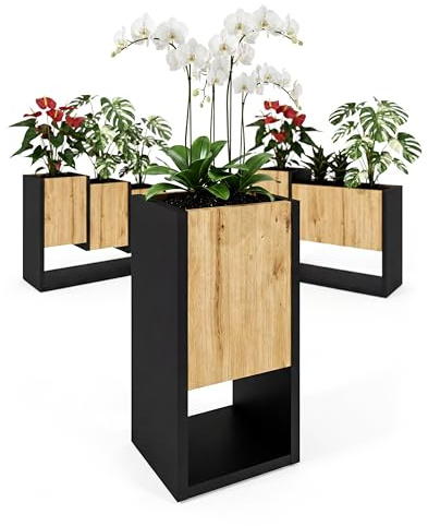 CraftPAK Blumenständer für Innen | Pflanzenständer aus hochwertigem Holzwerkstoff H45 x L22,6 x B22,6 cm | Blumenkasten / Blumenständer ohne Einsatz | Pflanzenkasten / Pflanzkübel - Holmuster