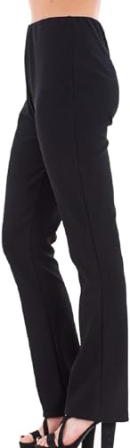 WearAll Bootleg Trousers Women Boot Cut High Rise Stretch Soft Finely Ribbed Pull On Nurse Carer Work Bottoms Black Short 12