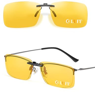 LUFF Occhiali da guida notturna Clip On | Visione notturna polarizzata anti-abbagliamento per uomini e donne | Occhiali da prescrizione per ridurre il abbagliamento dei fari 60 * 41MM Giallo