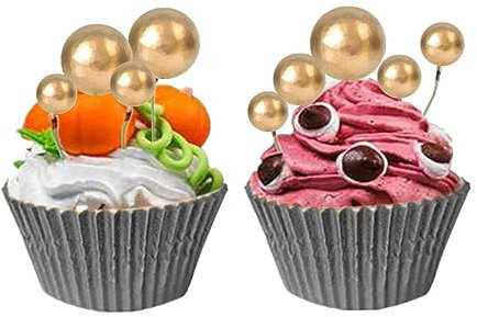 SHOWERORO 20 Piezas de Decoraciones para Tartas con Forma de Bola Inserto para Recogedor de Tartas Dorado para Decoración de Cumpleaños