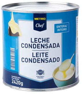 METRO Chef Leche Condensada - Entera y Desnatada - 2,5kg, 950g, 2,42kg, 900g | Ideal para Postres y Repostería | (1 LATA, Leche Condensada Entera 2,420 kG.)