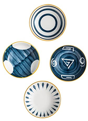 Hoement 4pcs Ceramic Condiment Dish Small Dipping Bowls Set for Party Family Gathering Daily Use As Sauce Cups Seasoning Dishes