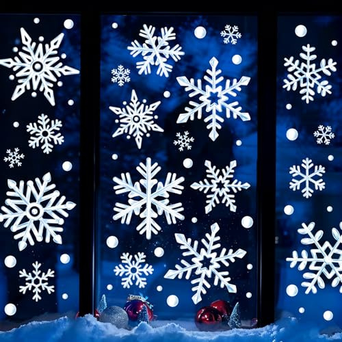 COLOFALLA Schneeflocken Fensterbilder Groß Weihnachten Fensteraufkleber 6 Blätter Weihnachten Fensterbilder Schneeflocken Fensteraufkleber Weihnachtsdeko Fensterdeko Winter