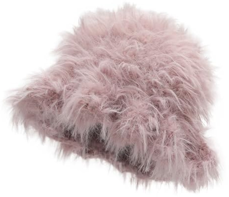 ZLYC Dam vinter fuskpäls fiskarhatt stickad hinkhatt, fuskpäls rosa, one size