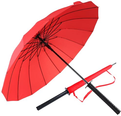 Japanwelt Samurai Katana-Regenschirm Groß I Japanischer Schirm Mit Samuraischwert, Anime Japan Gurt, für Erwachsene & Kinder, 100 cm Durchmesser
