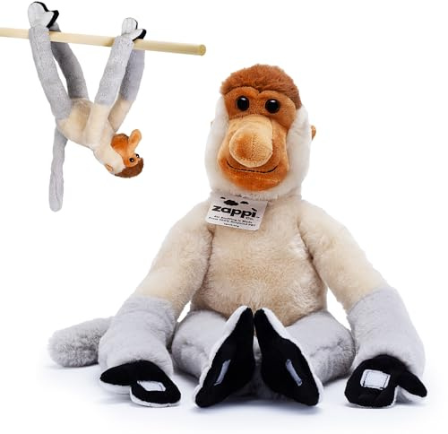 Zappi Co Plüsch-Hängebaby Nasenaffe mit Klettverschluss an Pfoten und Füßen – Weiches Plüschtier, Holländischer AFFE – Für Kinder, Jungen und Mädchen, Kuschelplüschtier – 46 cm lang