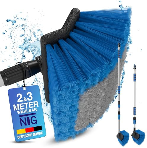 NTG Brosse de lavage télescopique pour voiture en variante de 2 et 3 m avec raccord de jardin et conduite d'eau intérieure (jusqu'à 2 mètres)