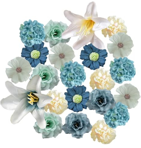 EnixwH 40 Stück Kunstblumen zum Basteln, 4,5 cm Blumen Deko Mini Fake | Flowers Kunstblumen Köpfe Realistische Künstliche Blumen für Diy Basteln Scrapbooking Hochzeit Party Home (Blau)