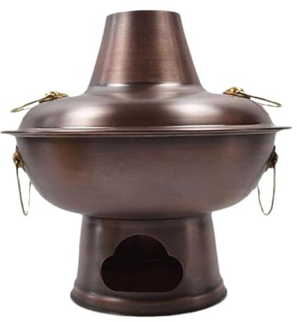 MOKLYF Marmite Chinoise en cuivre, Style Ancien, entièrement en cuivre, Chauffage au Charbon de Bois, Convient pour Les dîners en Famille, Les ustensiles de Cuisine de Camping(Laiton-40cm